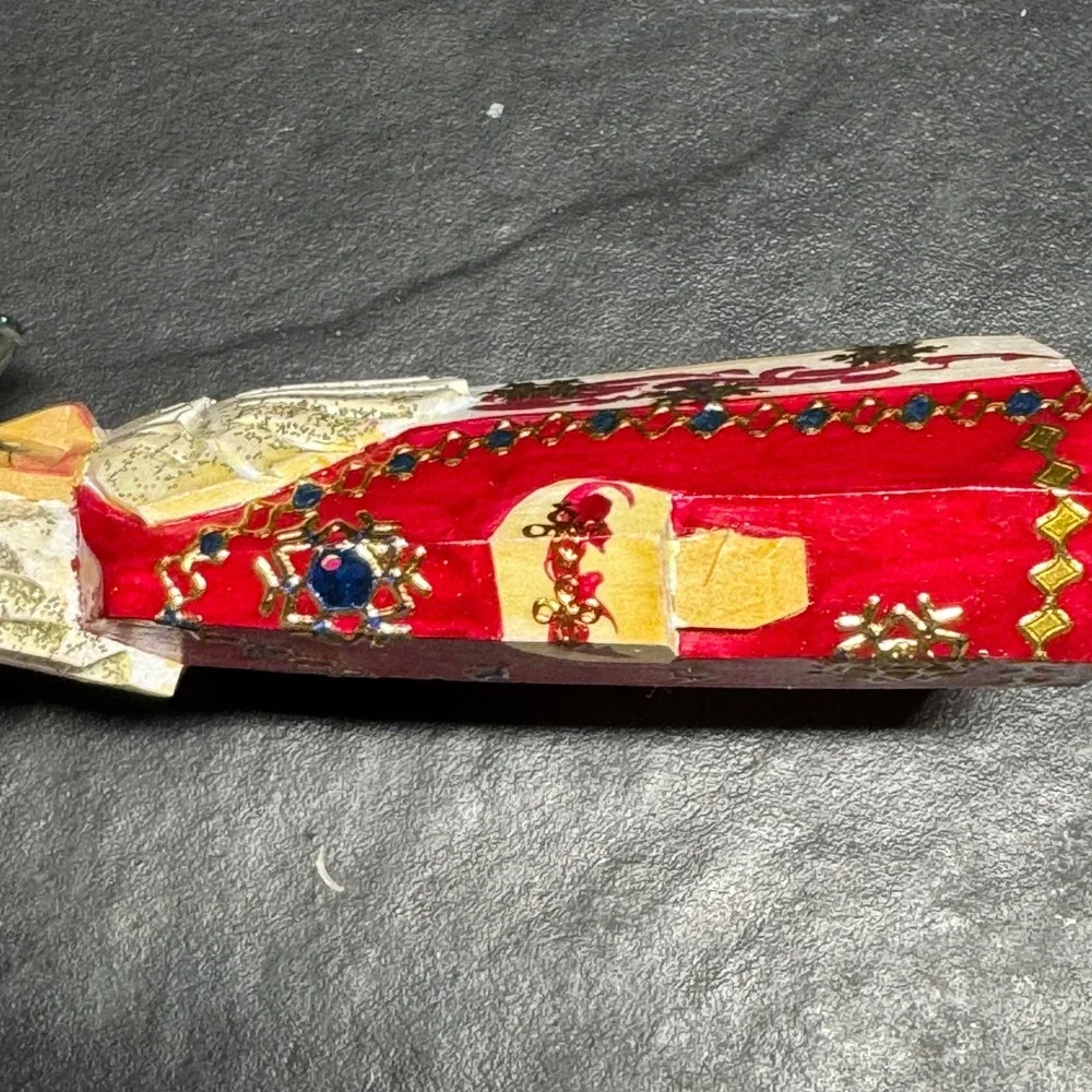 Vintage 2006 Hand Carved Wooden Santa Claus Christmas Ornament Painted Red Gold